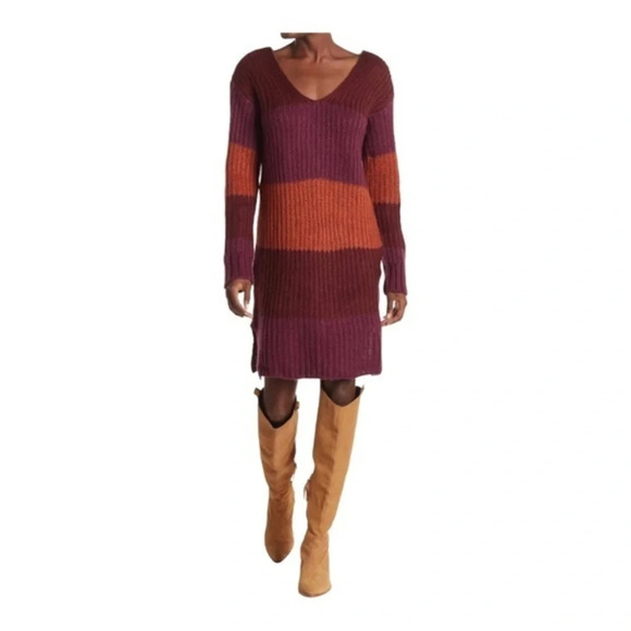 StichDrop Stitchdrop Blocked V-Neck Sweater Dress NWOT - Picture 7 of 7